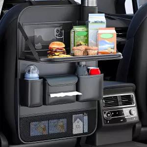 테이블 트레이가 있는 FASTAGEI 유니버설 폴더블 자동차 뒷좌석 정리함 터치스크린 휴대폰 홀더가 카시트