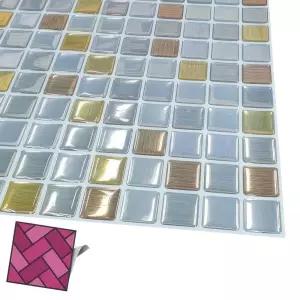 붙이는타일 시트지 실버골드 바둑판 타일벽지 240 DIY 베란다 거실 벽