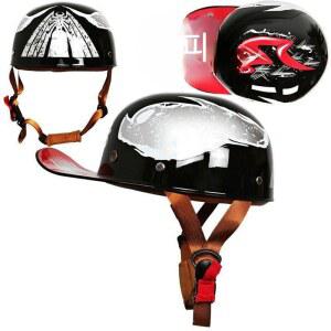 경량 레트로 1_광택나는 블랙 오토바이 헬멧 반모 거미