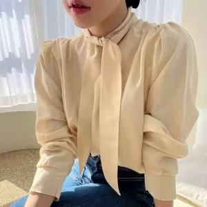 봄 스카프 셔링 리본 타이블라우스