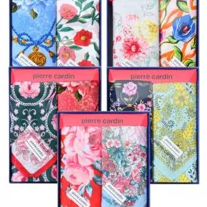 피에르가르뎅 여성 선염 손수건 2매/고급면수건/고급면자수손수건/고급면자수수건/꽃무늬가제수건