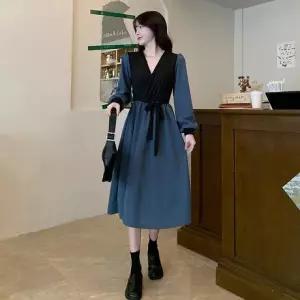 A라인 블루 하객 허리조절 바캉스원피스 비치원피스 원피스 쉬폰원피스