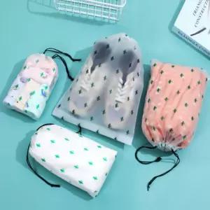 방수 반투명 스트링파우치 여행용 짐정리 신발주머니 30x40 선인장