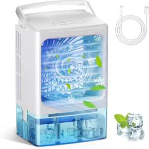 BriteZen 휴대용 에어컨 3풍속(스 미스트 모드 포함) 900ML 탱크 증발식 냉기 송풍 팬 침실 사무실용 미니