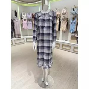 [와코루](광주신세계)집에서 드레스처럼 입기 좋은 면 기모 체크나염 원피스 잠옷(WGN5485W)