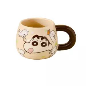 어린이 유아물컵 짱구 밤색손잡이 세라믹 머그컵 460ml 위생컵 예쁜컵 만화컵 캐릭터