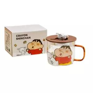 학생 책상 물컵 짱구 입체손잡이 피규어뚜껑 유리컵 480ml 모카 아이선물 빨대컵