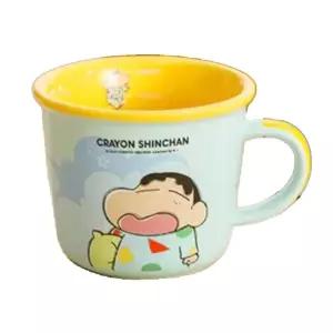남아 캐릭터 물겁 짱구 투톤 눈금 세라믹 머그컵 340ml 블루 휴대용물통 아기 아용품