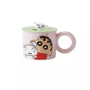 여아 책상 귀여운 실리콘뚜껑 캐릭터 짱구 피규어 머그컵 360ml 핑크 소풍물통 아기