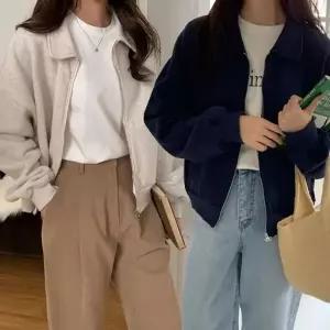 단정 깔끔한 더블지퍼 간절기 데일리 카라 집업자켓