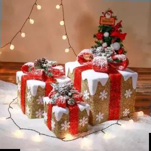 크리스마스 아이스눈꽃 장식용 선물상자 3종 트리꾸미기 소품