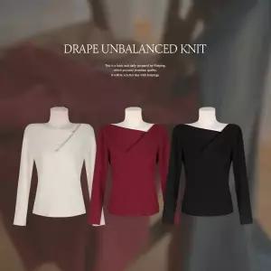 핫핑 [3way무드/여리핏] 미요 드레이프 언발 스트랩 긴팔니트티