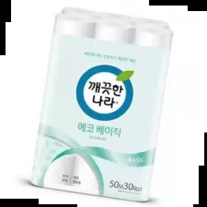 크리넥스 깨끗한나라 화장지 에코베이직 2겹 30롤 x 50m 1팩