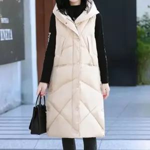 격자패턴 여성 롱 패딩 조끼 체형커버 따뜻한 조끼 캐주얼코디 조끼패딩 (WFKBQ7B)