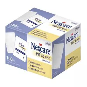 3M)넥스케어 알콜스왑 플러스(100매)/응급 에탄올 대량 구매 항균 개별 포장 티슈 수성 거즈 손소독 박스