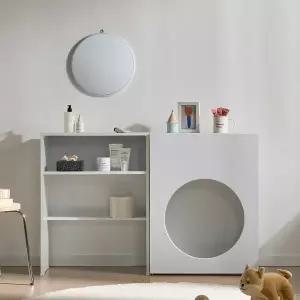 히트가구 C1385 원형 오픈 수납 화장대 벽거울 세트