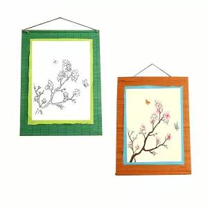 대나무 족자 민화 그리기 복숭아꽃 한지 그림 액자 전통 예술 장식 소품 선물 회화 복식