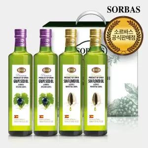 소르바스 포도씨유 500ml 2병 해바라기유 500ml 2병 오일선물세트
