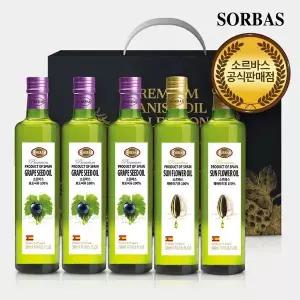 소르바스 포도씨유 500ml 3병 해바라기유 500ml 2병 오일선물세트