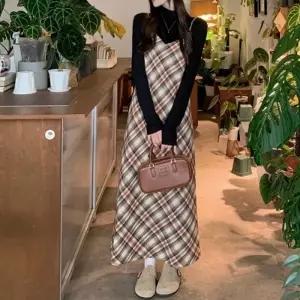 ( )여성 겨울 끈나시 겉기모 뷔스티에 체크 원피스