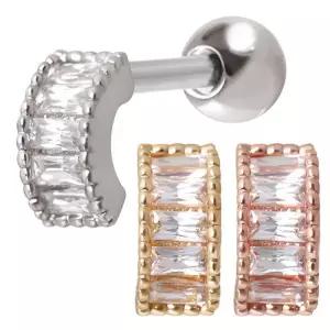 [미니아트]바케트컷 커브 스틱 써지컬 스틸 패션 피어싱 3종 택1