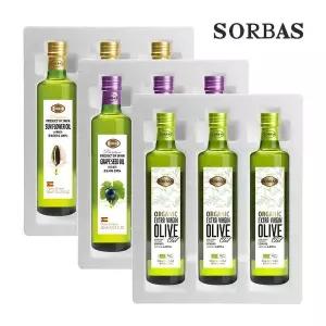 소르바스 스티로폼포장 유기농올리브오일3병 포도씨유3병 해바라기유3병