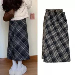 체크패턴 롱스커트 허리밴딩 가을겨울 스커트 캐주얼 데이트룩