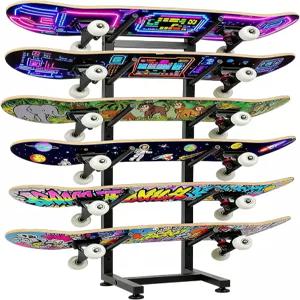 BiJun 스케이트보드 랙 바닥 스탠드 6겹 벽 마운트 스노우보드 보관 정리대 데크 롱보드 스노보드 스탠다드