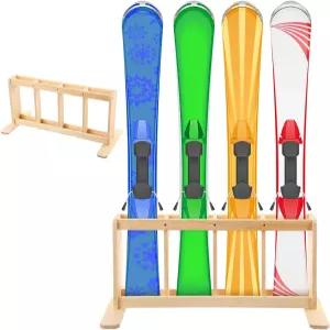 Cinnvoice 나무 스키 보관 랙 차고 바닥 스탠드용 프리스탠딩 정리함 홀더용 마운트 4 부츠 헬멧 폴