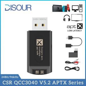 퀄컴 CSR BT 5.2 오디오 송신기 AptX  HD 멀티 포인트 무선 어댑터 3.5mm AUX 포트 TV PC PS4 PS5 XBX용 마