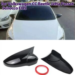 VW JETTA MK6 폭스바겐 호환 파사트 B7 Scirocco Beetle CC Eos용 광택 블랙 미러 커버 오버레이 2x
