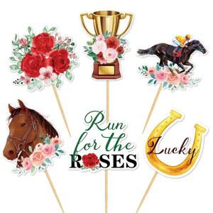 144PCS 켄터키 경마 더비 컵케이크 토퍼스 이쑤시개 u2013 칵테일 애피타이저 케이크 장식 파티 용품