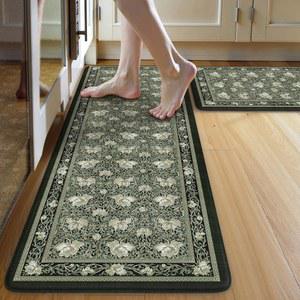 KIMODE 주방 바닥 미끄럼 방지 매트, 보호 플로럴 러그 2종 세트, 세탁 싱크대용 쿠션 패딩 카펫, 사무실용 메모리 폼 컴포트 스탠딩 블랙 17인치 x29 5인치 x47 u201D