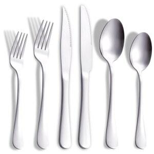포크, 플랫웨어, 식기세척기 식기, 36피스 세트 스테이크 6인용 및 스틸 안전 스푼 레스토랑용 나이프, 스테인리스 실버웨어 매트 조인쿡 모던