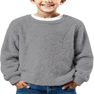 남아 여아 플리스 풀오버 스웨트셔츠 십대 들 겨울 따뜻한 긴팔 스웨터 상의 주니어 퍼리 퍼지 후드리스