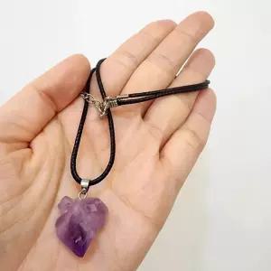 스톤 원석 퍼플 자수정 끈목걸이 커플 우정 행사목걸이 댄스의상 파티룩 무대 보석 우정템 패션 기념