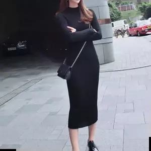 기모원피스 골지 니트 롱 원피스 슬림핏 타이트 라인 강조 파티룩