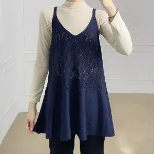 빅사이즈 여성 끈나시 미니 원피스 니트 프릴 조끼 UcK2+9Fqf