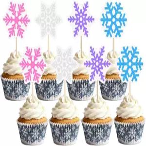 컵케이크 디저트 겨울 축하를 위한 6가지 우아한 디자인의 36PCS 스노우플레이크 토퍼 원더랜드 케이크
