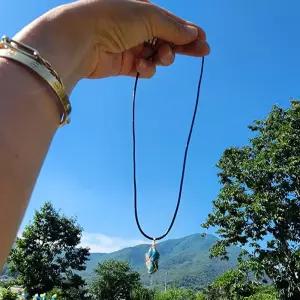 천연 인회석 팬던트 끈 목걸이여름 원석 플목걸이 터키석 아쿠아마린 선물 천연석 패션