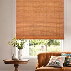 Chraeyu 32W X 72H 무선 대나무 로마 음영 조명 필터링으로 실내 창문 홈 파티오 현관 옐로우 브라운