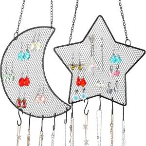 Jetec 2개 귀걸이 벽 홀더 벽걸이 정리함 걸이 스탠드 장식용 다이아몬드 격자 모양의 보석 진열대 목걸이