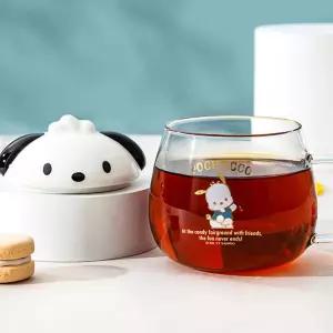 산리오 포차코 입체 뚜껑 유리컵 400ml이유식기 아동 유아 스텐 물컵 양수 빨대