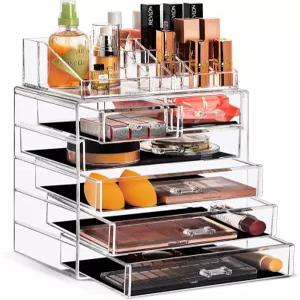 소버스 아크릴 메이크업 오거나이저 세트 6드로어 베니티 카운터탑 화장품 보관함 브러시용 클리어 주얼리
