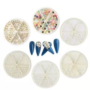 네일아트 원형 반원형 금장 진주 스톤 세트 6종/네일/손톱/발톱/아트/토핑/파츠/재료/부자재/장식/도구