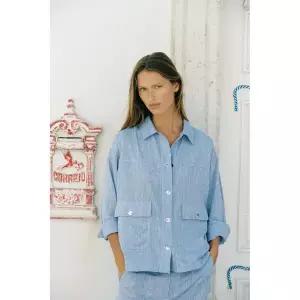 자라 ZARA 린넨 오버셔츠 - 라이트 블루