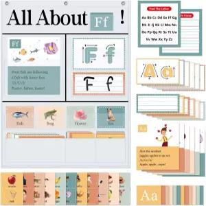 보헤미아비 편지 포켓 차트 99장의 ABC 플래시 카드 오늘의 /주간 일일 학습 교육용 월 유치원 교실 가정을