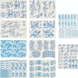웨비디 10가지 스타일 언더글레이즈 세라믹 데칼 블루 테마 도자기 클레이 글레이즈 아트용 종이 시트