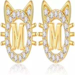 손자 소녀들을 위한 페조도 크리스마스 선물 저자극성 18K 골드 /실버 도금 고양이 이니셜 이어링 십대