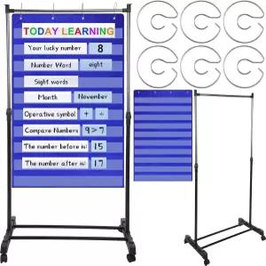 다이니피 8개 조절 가능한 포켓 차트 스탠드 세트에는 표준 6개 교체용 반지 1개와 교실용 홈 교사 수업